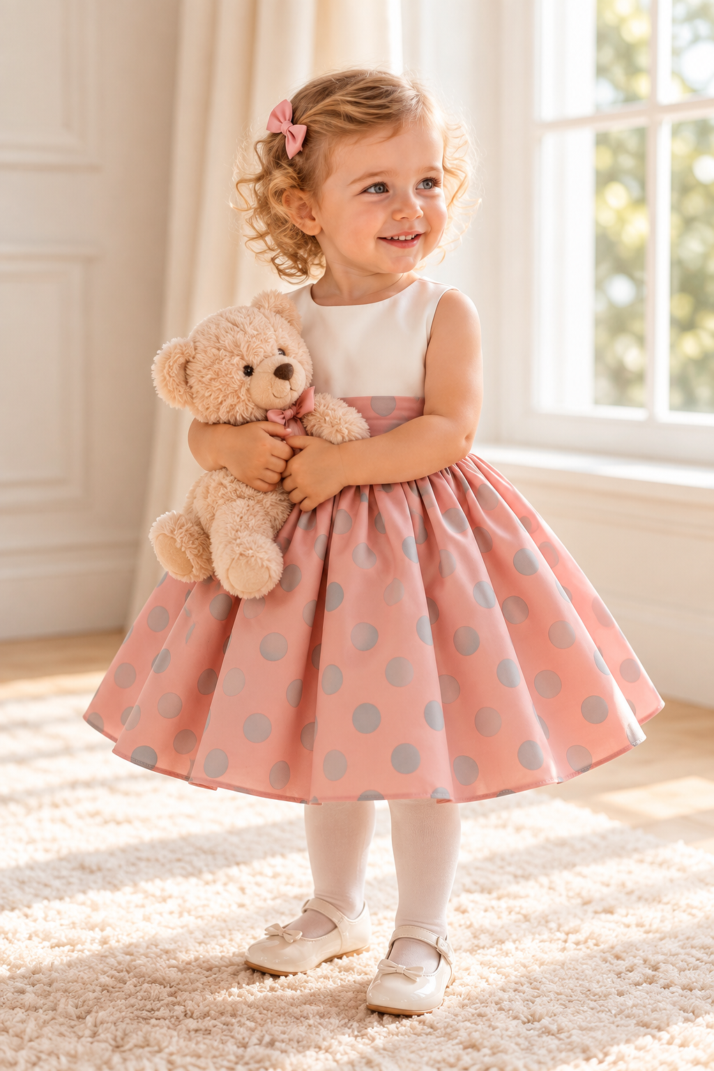 Lavinia - Festliches Mädchenkleid Rosa-Weiß mit Punkten