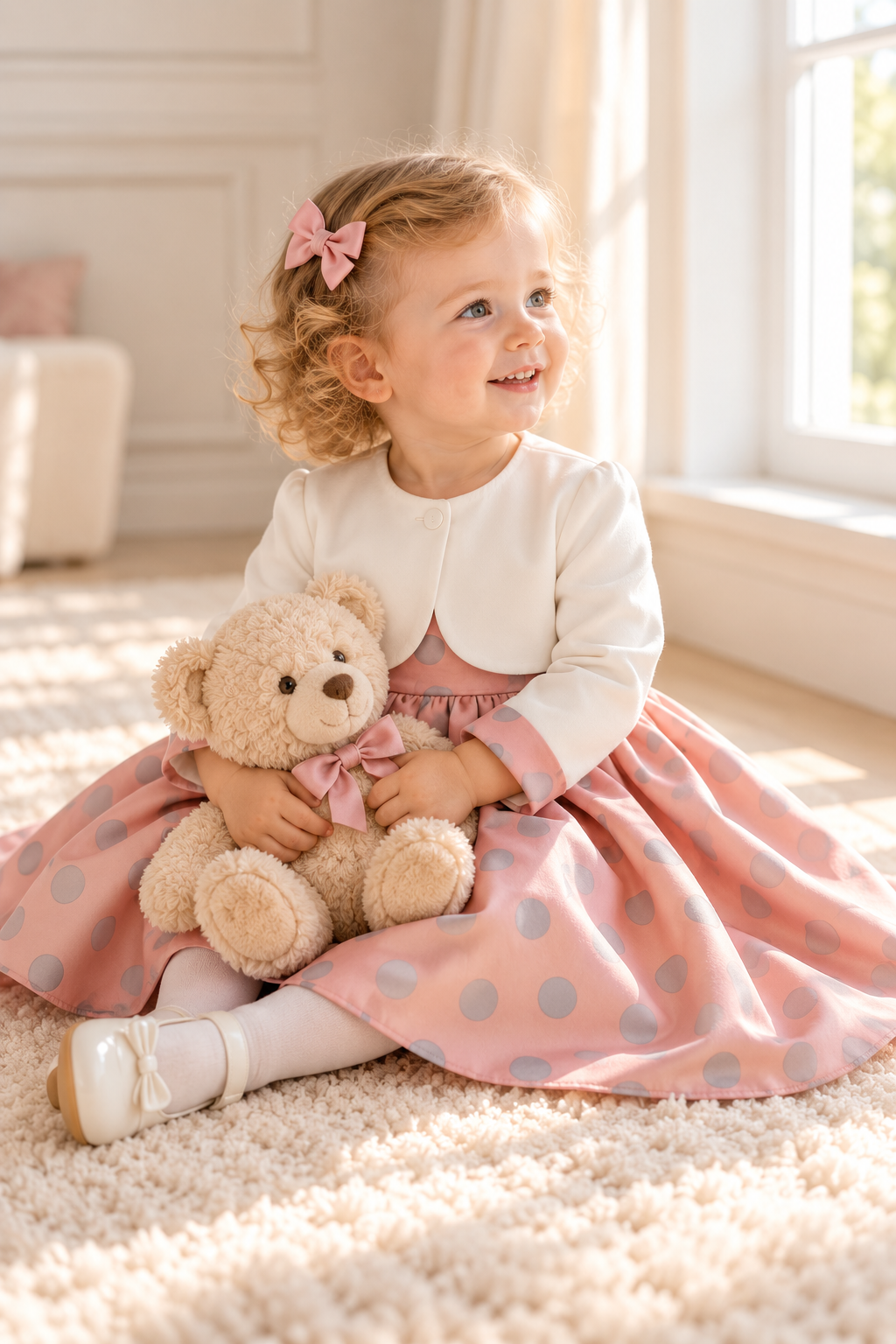 Lavinia - Festliches Mädchenkleid Rosa-Weiß mit Punkten