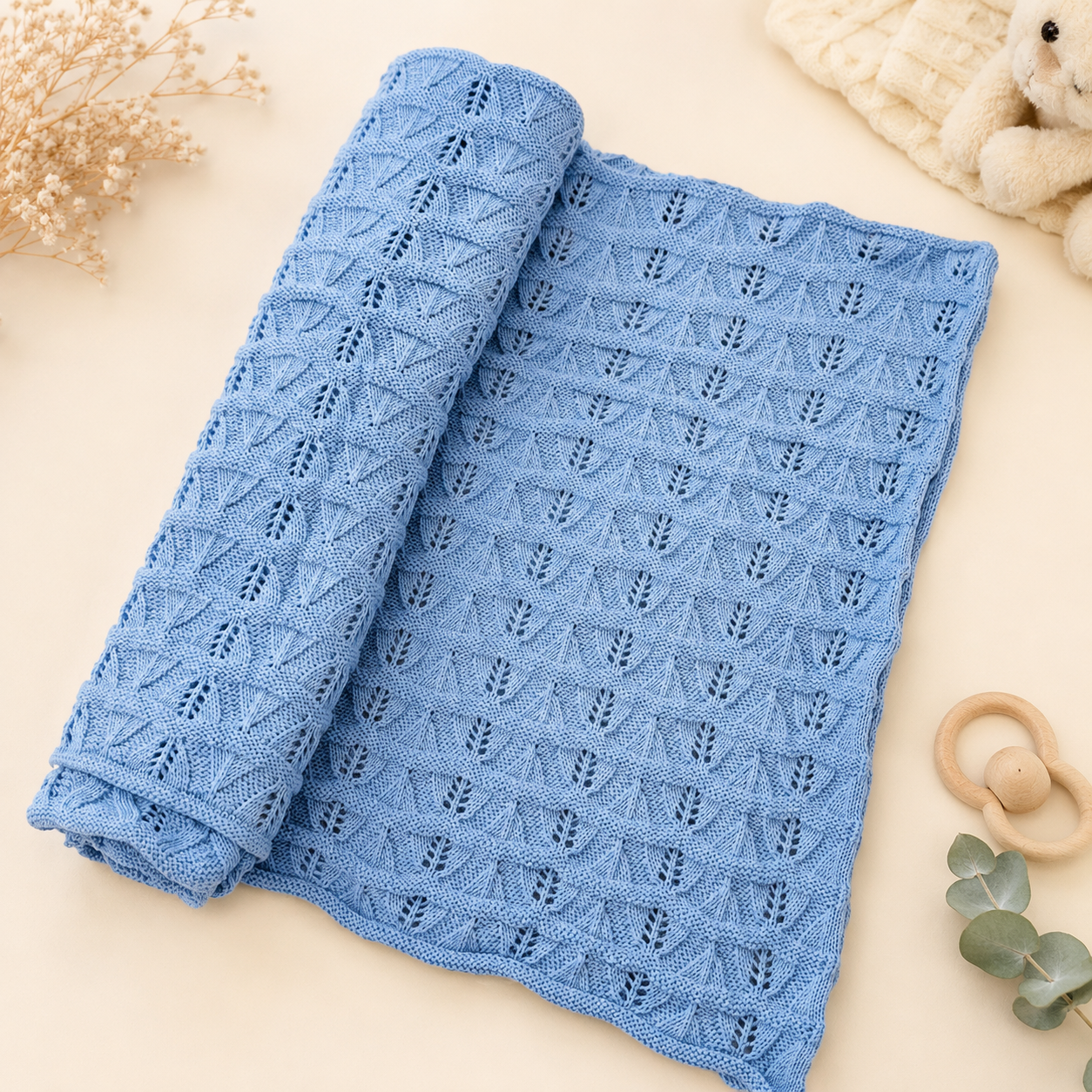 Babydecke in Blau aus 100% Baumwolle