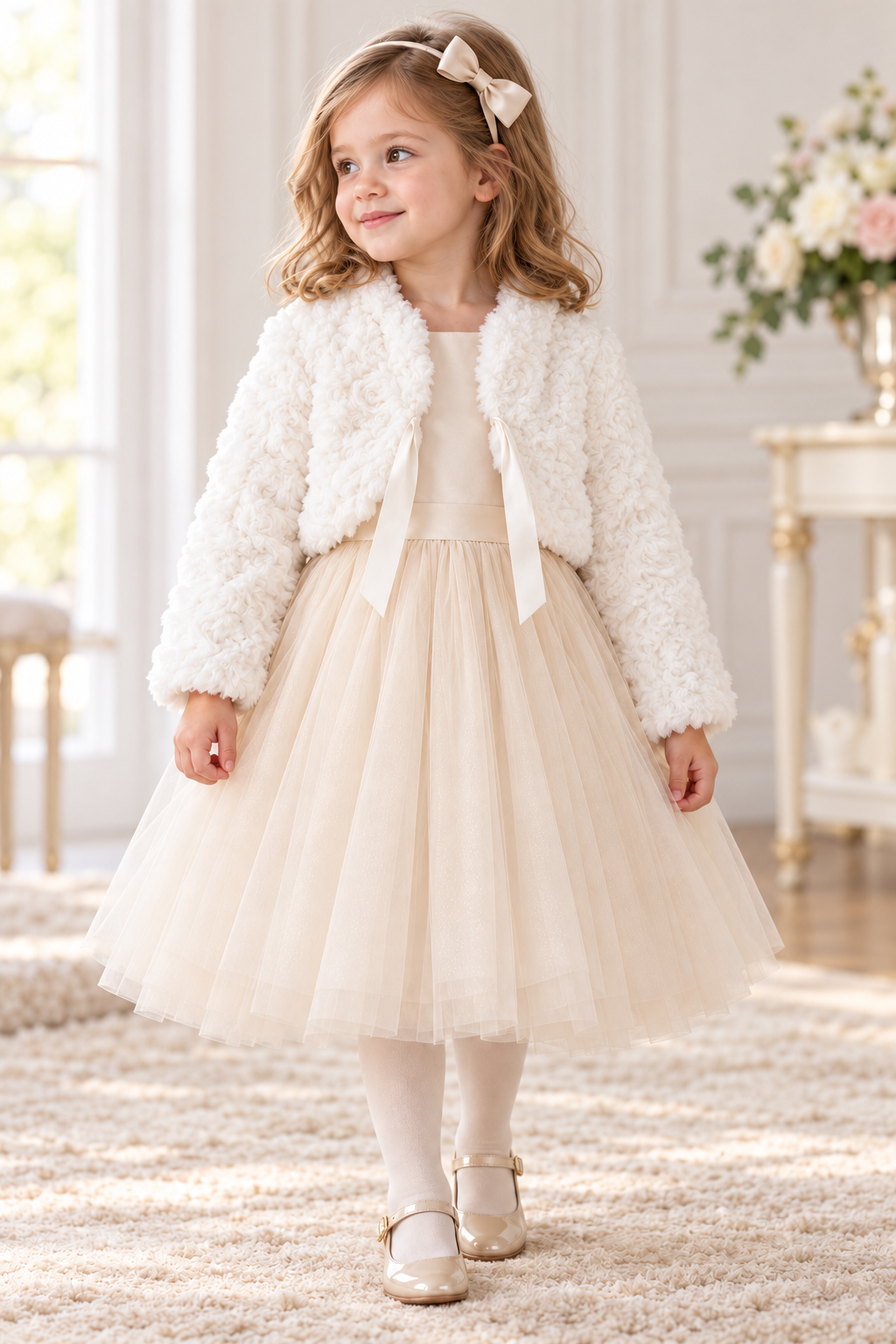 Kuschelige Bolerojacke mit Rosenstruktur in Creme