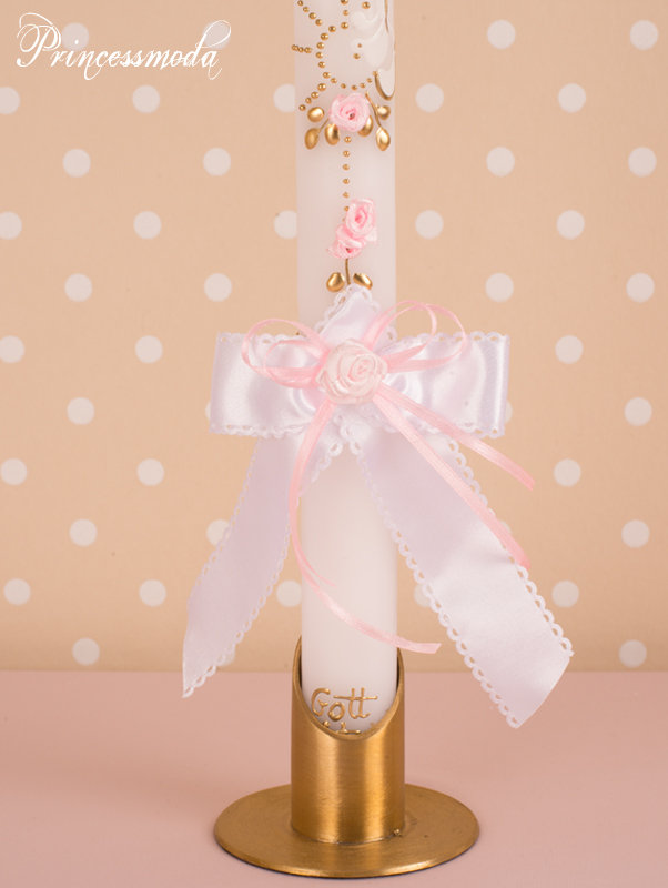 (41) Kerzenschleife in Weiß-Rosa