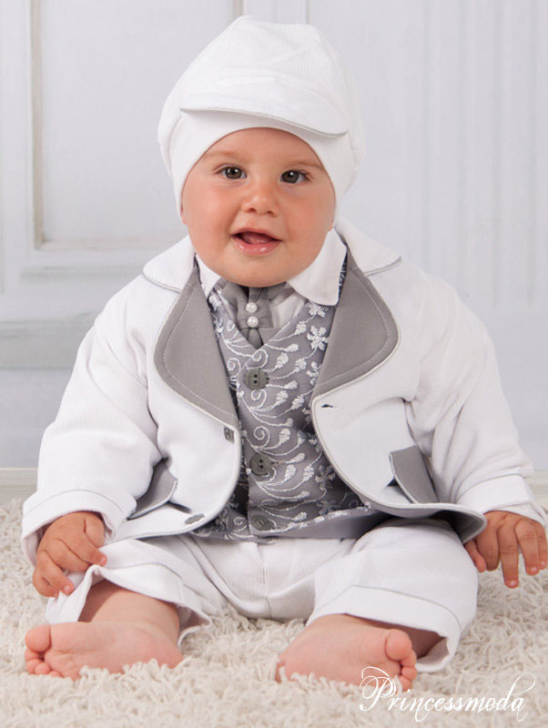 PEPE - Taufanzug aus Cord in Weiß-Grau-Silber! Exquisit