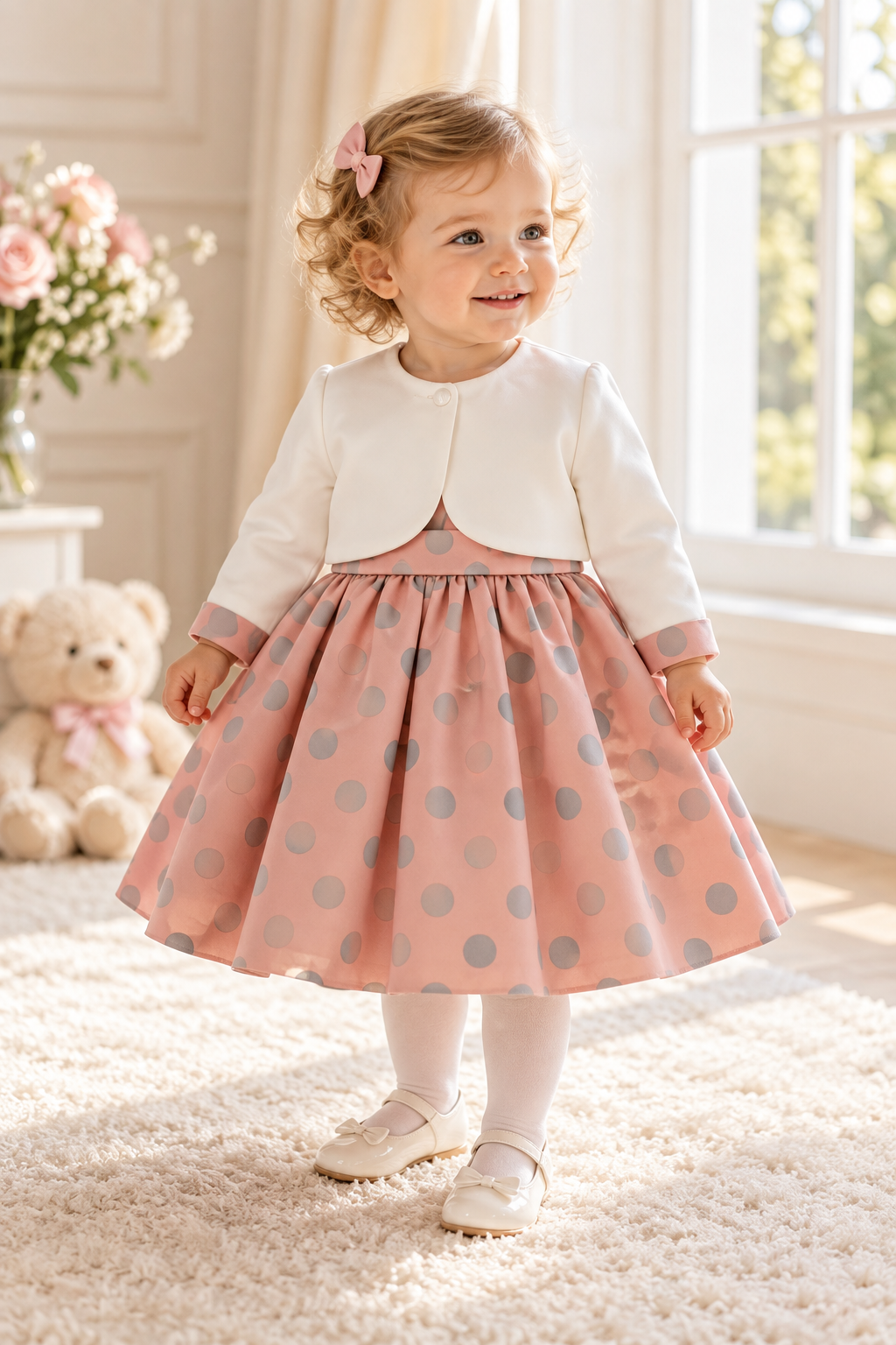 Lavinia - Festliches Mädchenkleid Rosa-Weiß mit Punkten