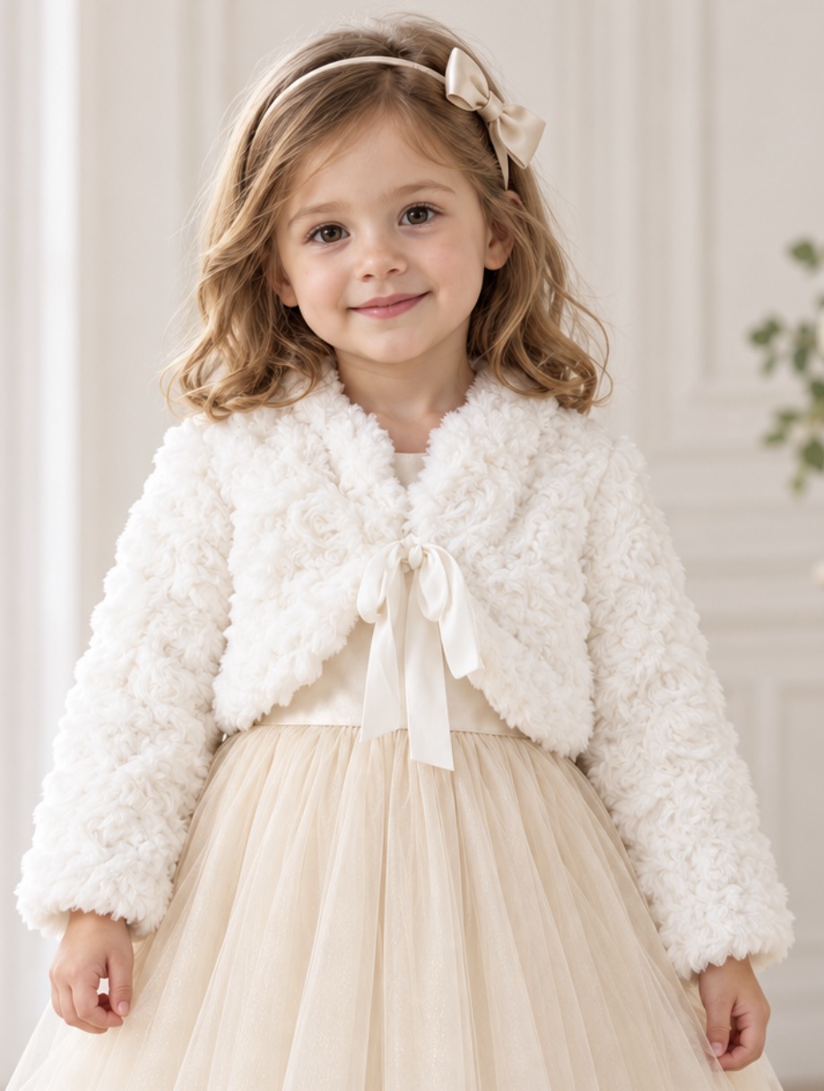 Kuschelige Bolerojacke mit Rosenstruktur in Creme