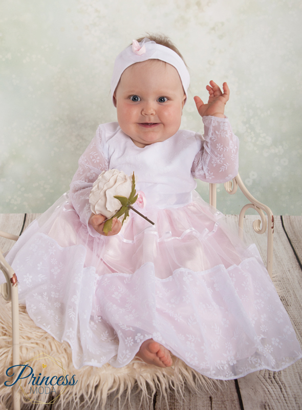 Fabienne - Traumhaftes Kleid in Weiß - Rosa inkl. Stirnband