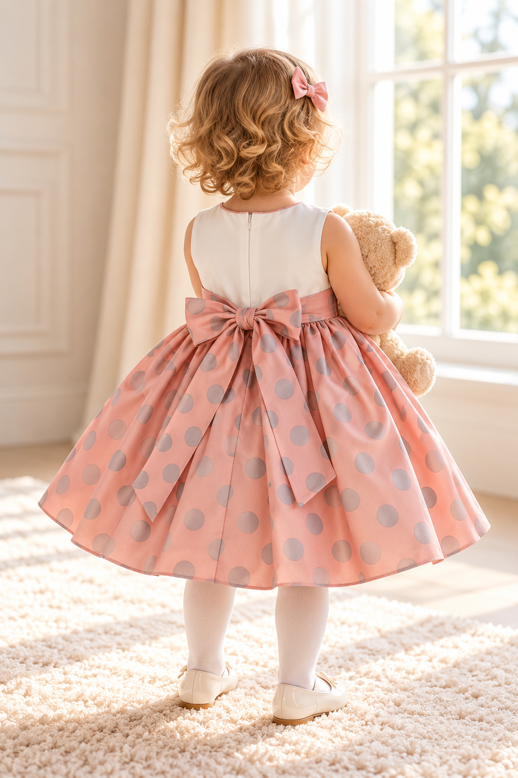 Lavinia - Festliches Mädchenkleid Rosa-Weiß mit Punkten