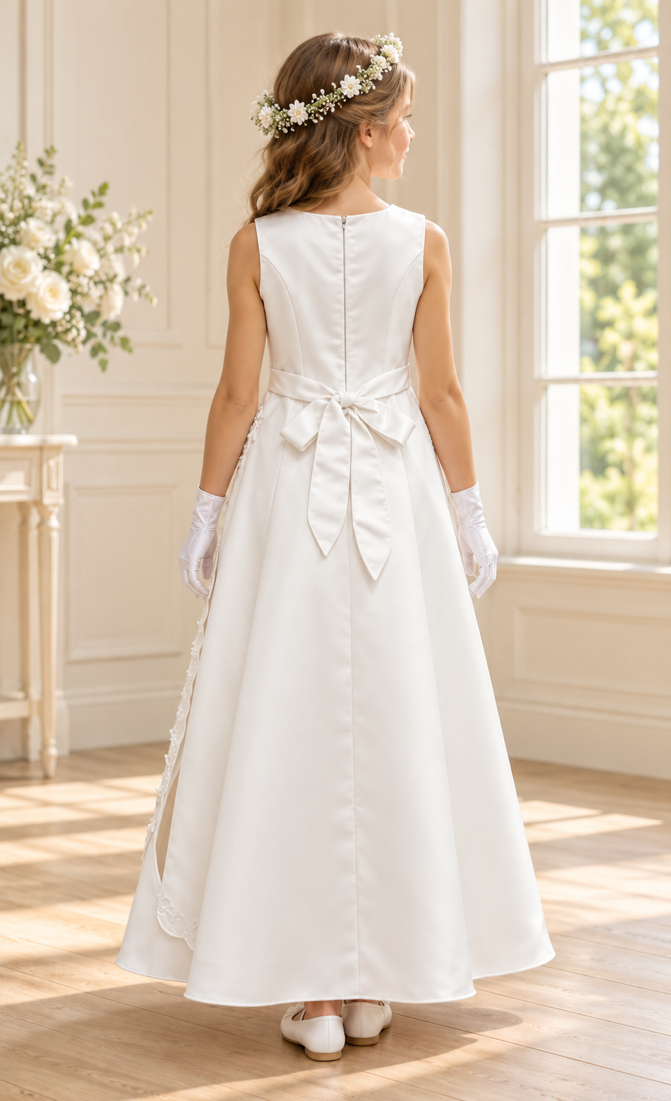 Weißes Kommunionkleid mit Blumenstickerei