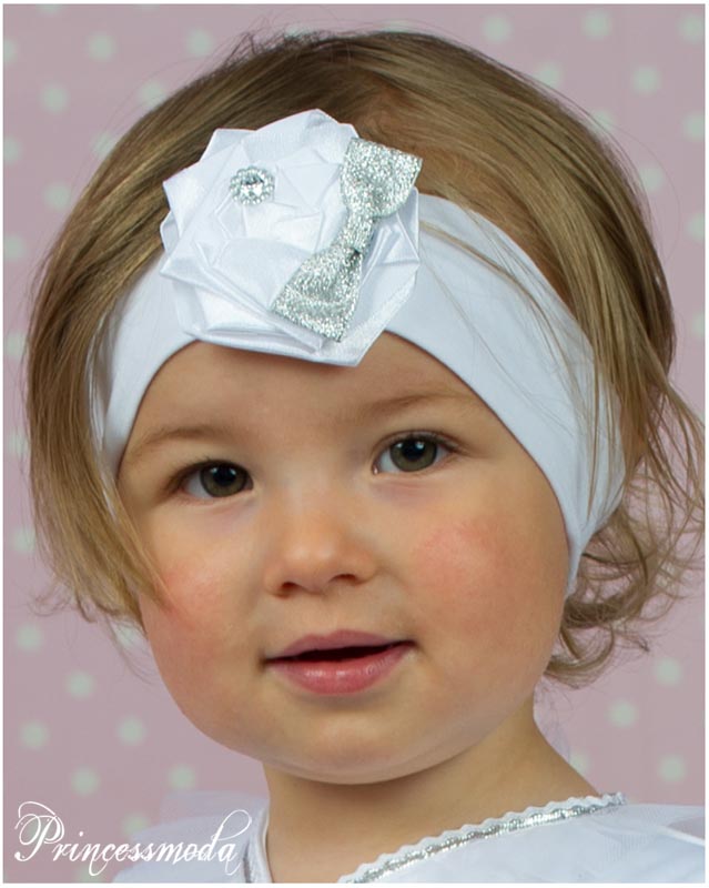 (U7a) Stirnband mit Rose und Schleife in silber!